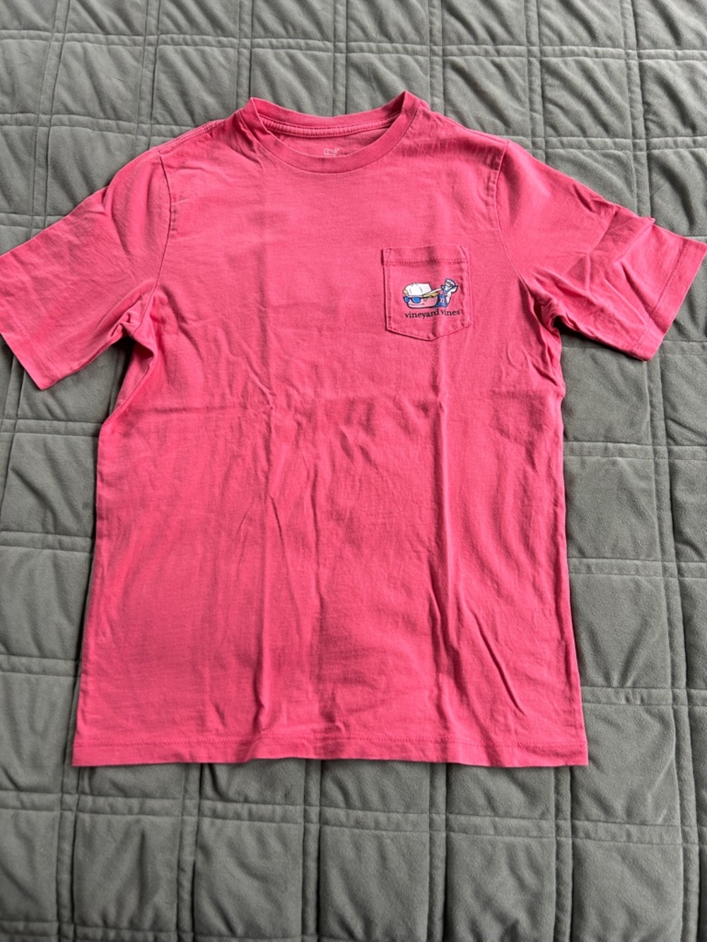 Vineyard Vines Coral Pink Pocket Tee with Whale Patch lacrosse